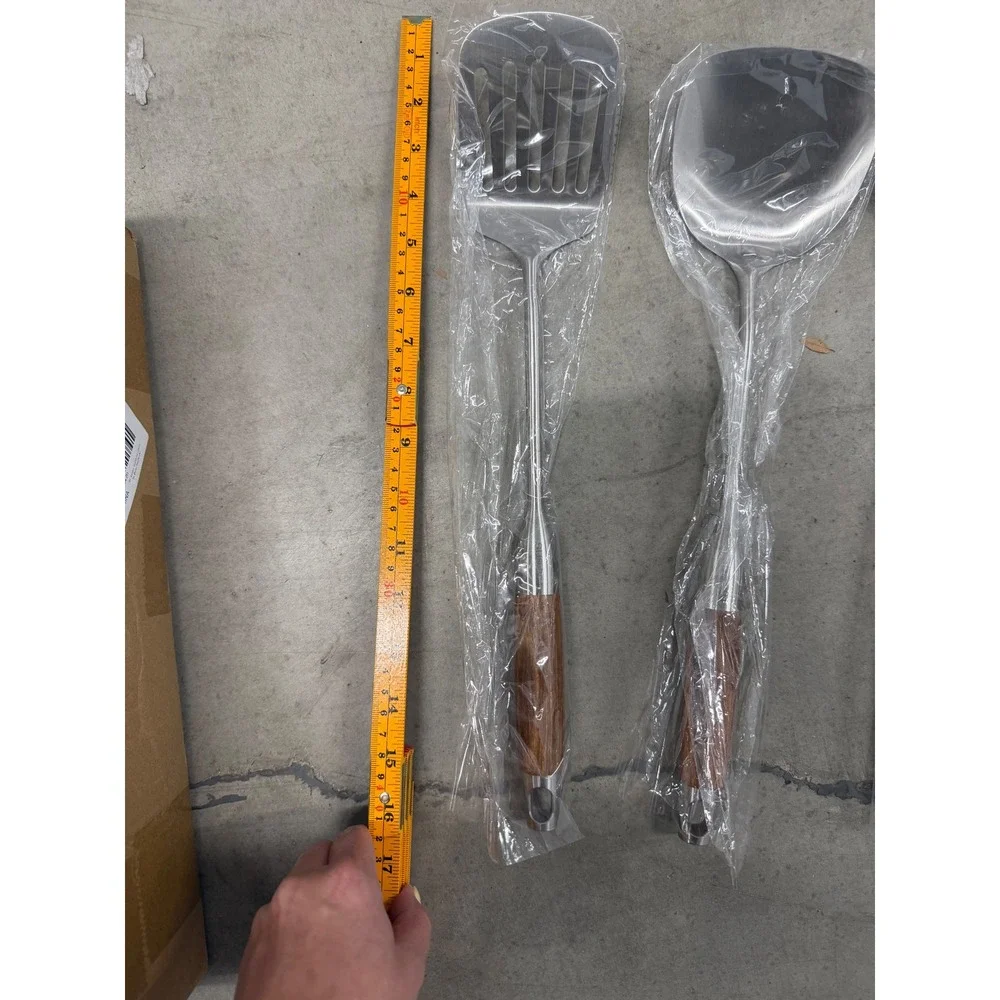 4pc Stainless Steel Kitchen Utensil Set Wood Handle Ladle Skimmer Turner Spatula